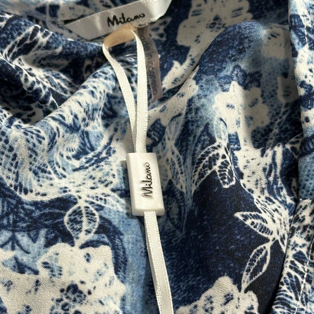 Milano Blue Paisley Tank Top  XL Embellished Neckline Boho Career Capsule - Picture 5 of 8